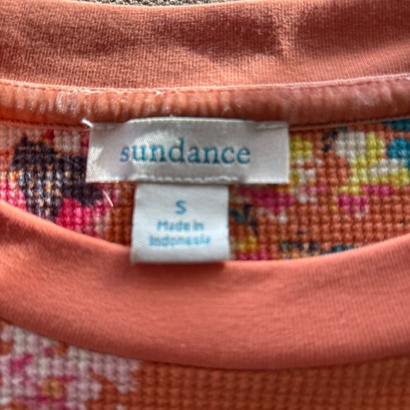 Sundance Coral Floral Crewneck 3/4 Sleeves Waffle Therm Boho Blouse Size Sm - Picture 3 of 6